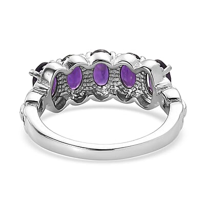 EverTrue African Amethyst 2.15 ctw 5 Stone Ring in Stainless Steel (Size 7.0)