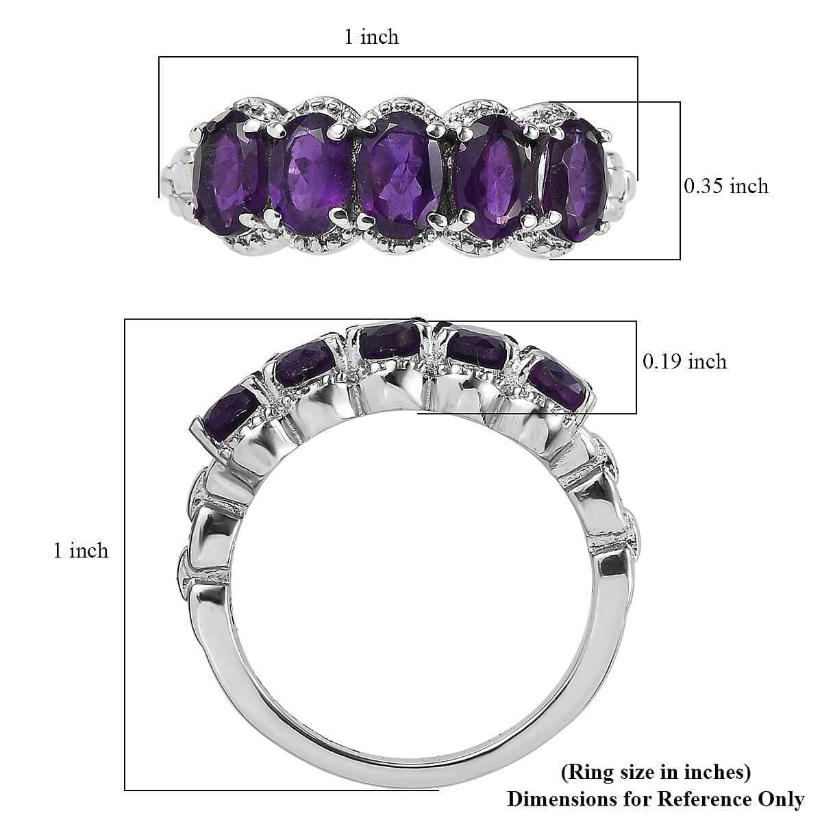 EverTrue African Amethyst 2.75 ctw 5 Stone Ring in Stainless Steel (Size 7.0) image number 5