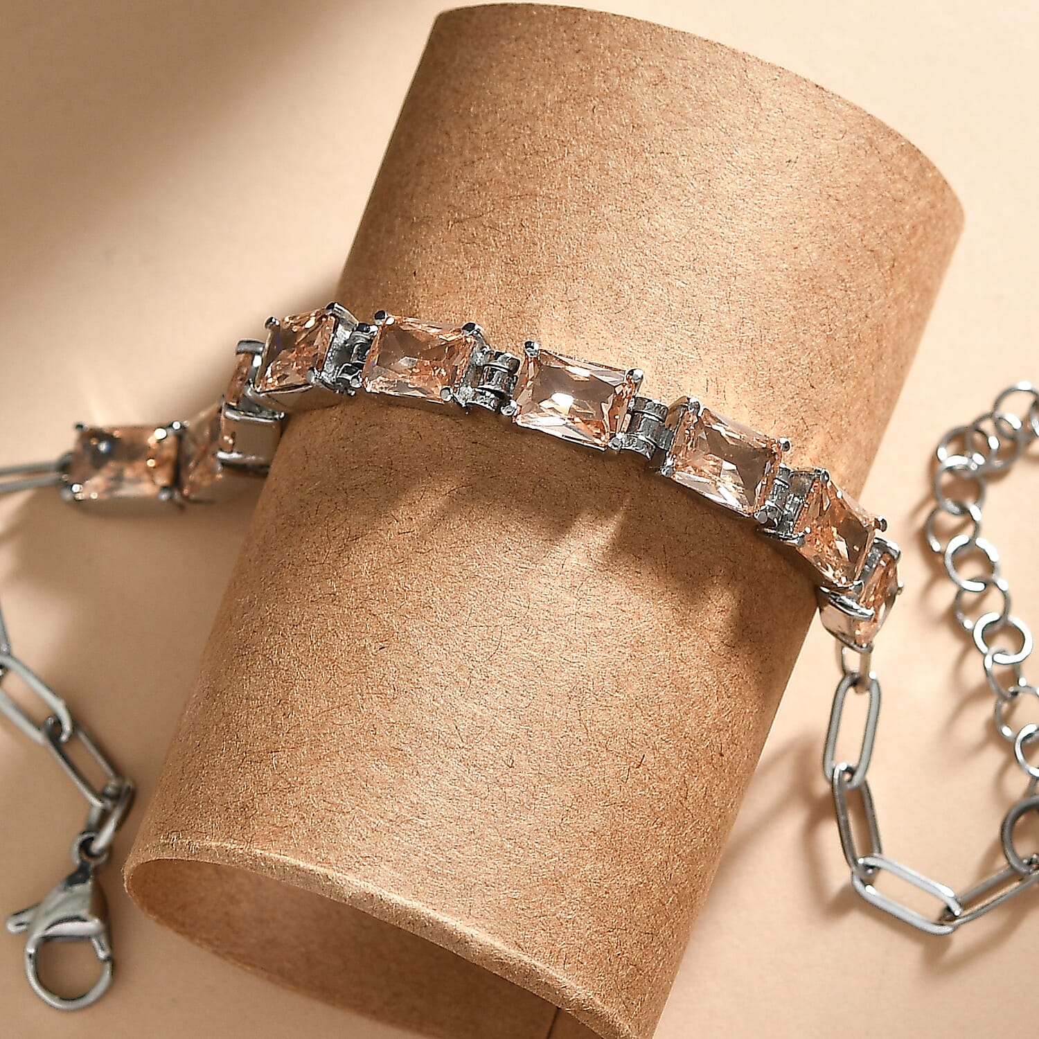 EverTrue Simulated Champagne Diamond Bracelet in Stainless Steel (6.50 In)