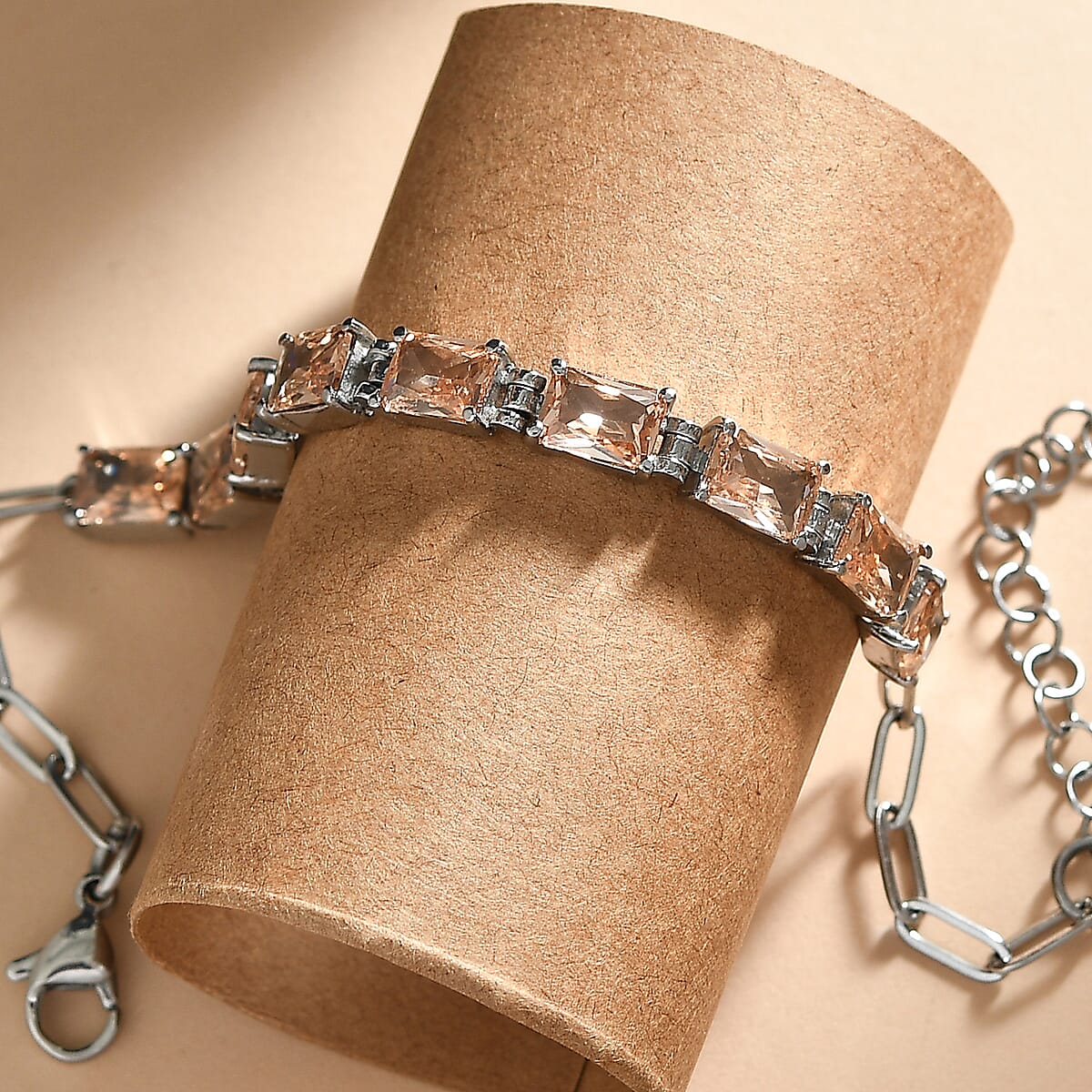 EverTrue Simulated Champagne Diamond Bracelet in Stainless Steel (6.50 In) image number 1