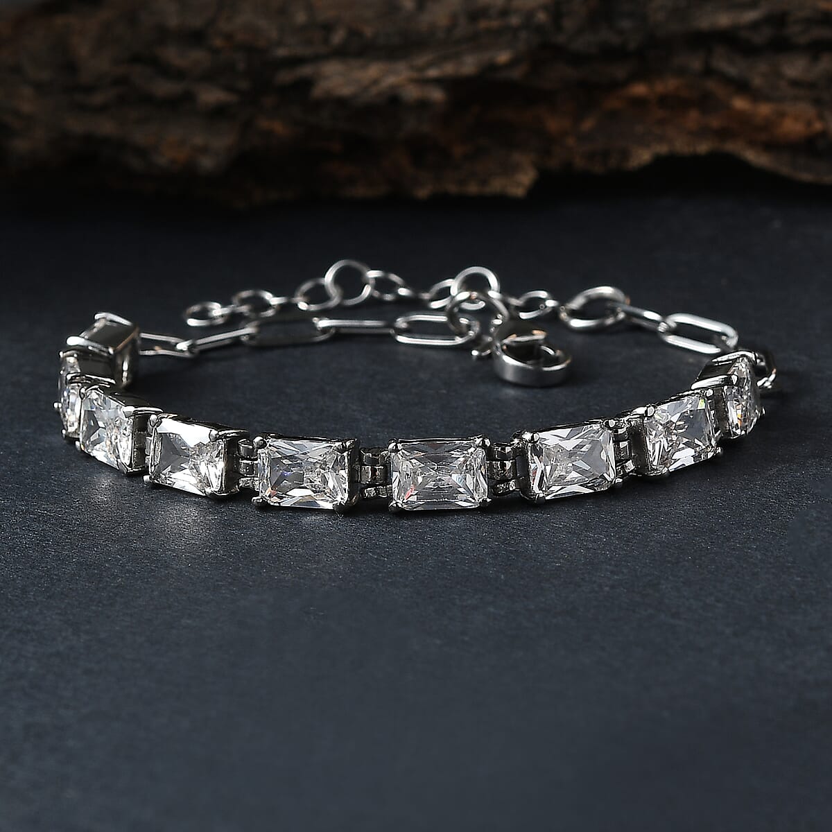 EverTrue Simulated Diamond Bracelet in Stainless Steel (6.50 In) image number 1