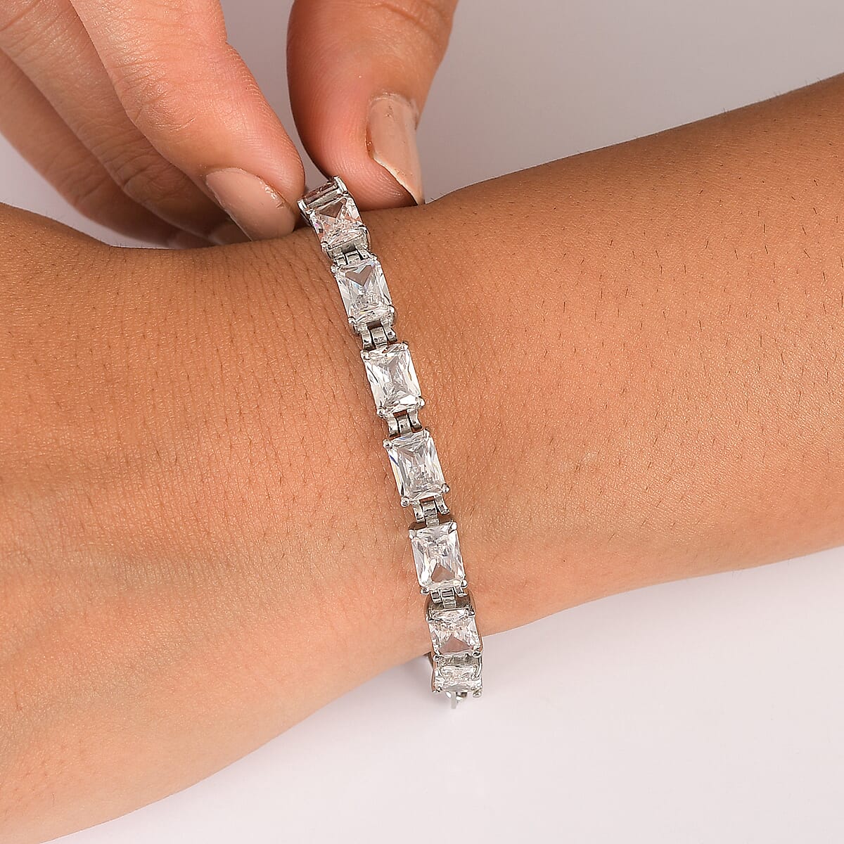 EverTrue Simulated Diamond Bracelet in Stainless Steel (6.50 In) image number 2