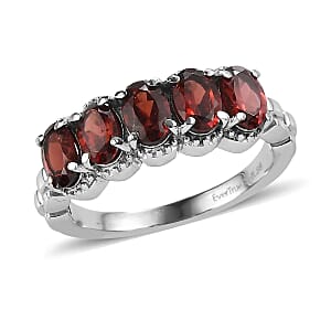 EverTrue Mozambique Garnet 3.50 ctw 5 Stone Ring in Stainless Steel (Size 10.0)