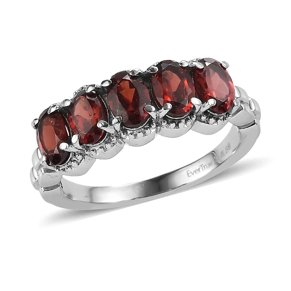 EverTrue Mozambique Garnet 2.80 ctw 5 Stone Ring in Stainless Steel (Size 6.0)