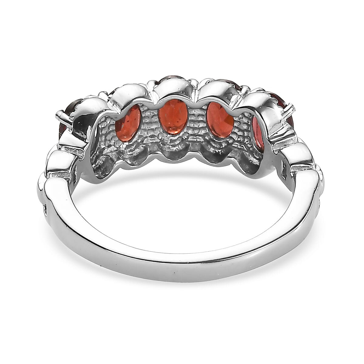 EverTrue Mozambique Garnet 3.50 ctw 5 Stone Ring in Stainless Steel (Size 6.0) image number 4