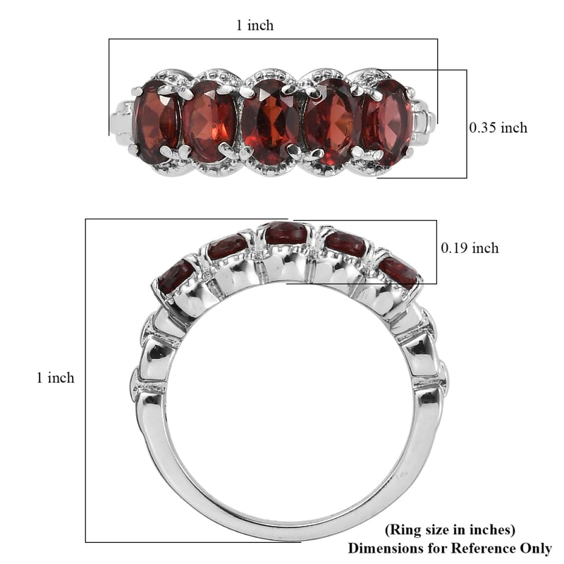 EverTrue Mozambique Garnet 2.80 ctw 5 Stone Ring in Stainless Steel (Size 6.0)