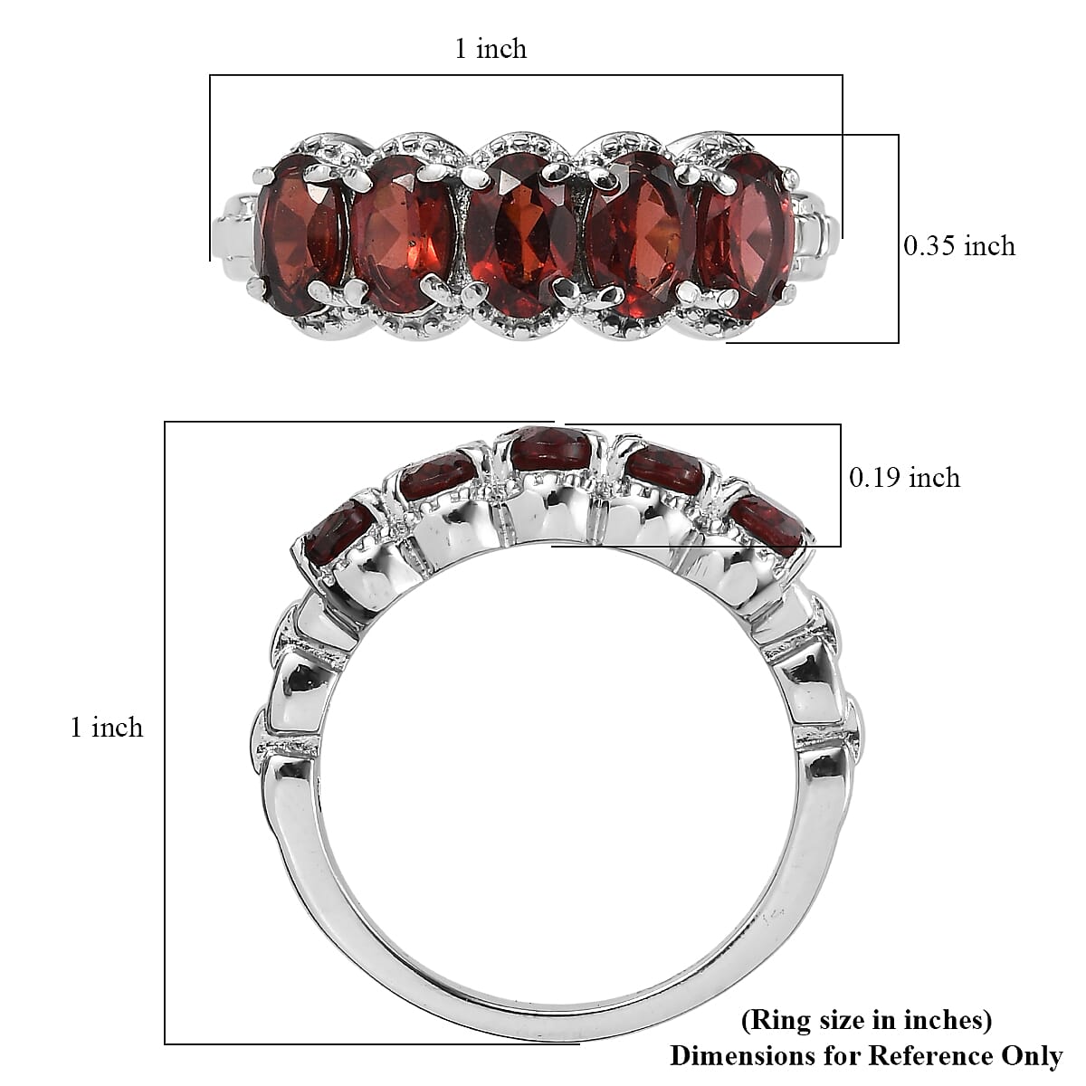 EverTrue Mozambique Garnet 3.50 ctw 5 Stone Ring in Stainless Steel (Size 7.0) image number 5