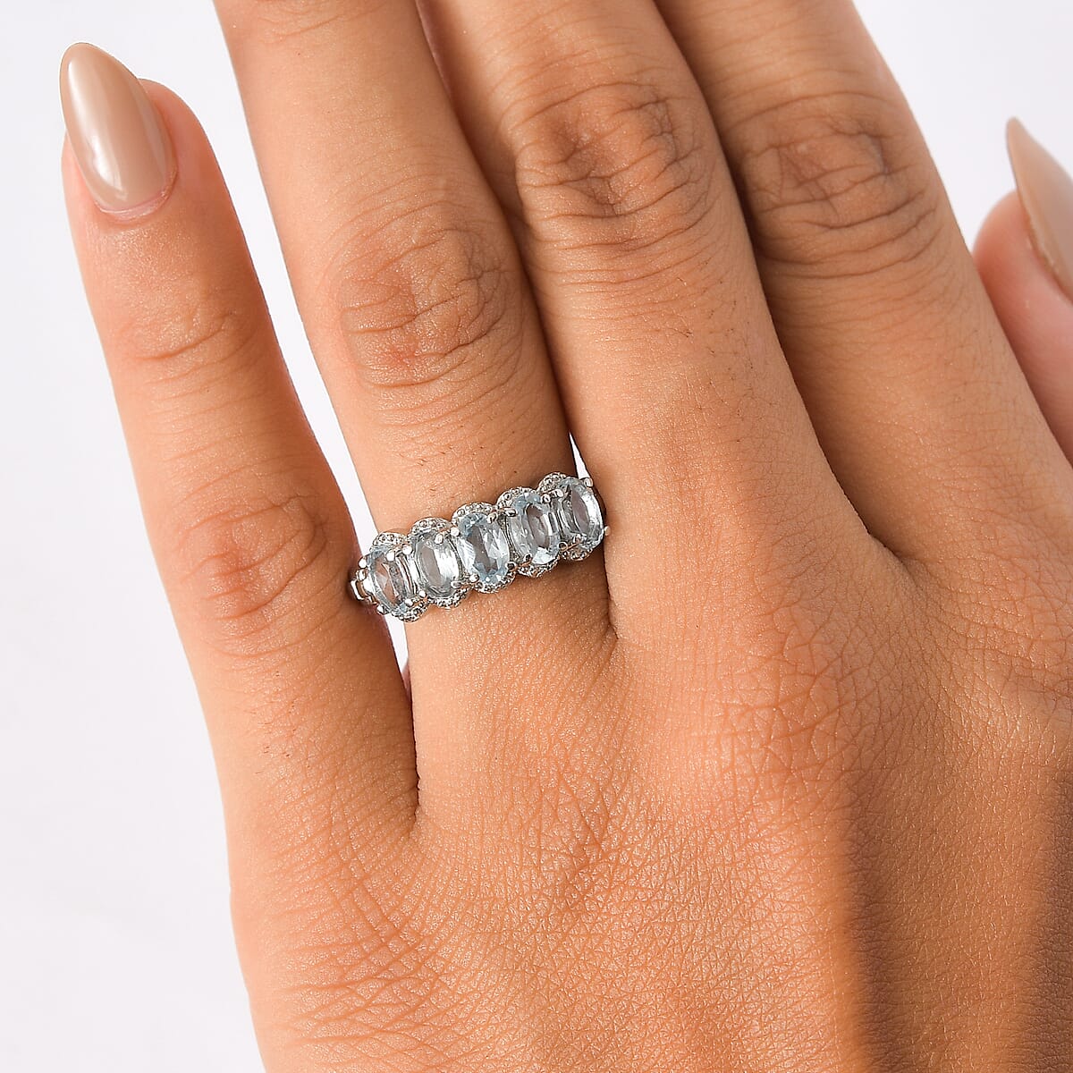 EverTrue Sky Blue Topaz 2.70 ctw 5 Stone Ring in Stainless Steel (Size 10.0) image number 2