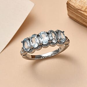 EverTrue Sky Blue Topaz 2.70 ctw 5 Stone Ring in Stainless Steel (Size 5.0)