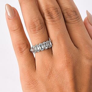 EverTrue Sky Blue Topaz 2.70 ctw 5 Stone Ring in Stainless Steel (Size 5.0)