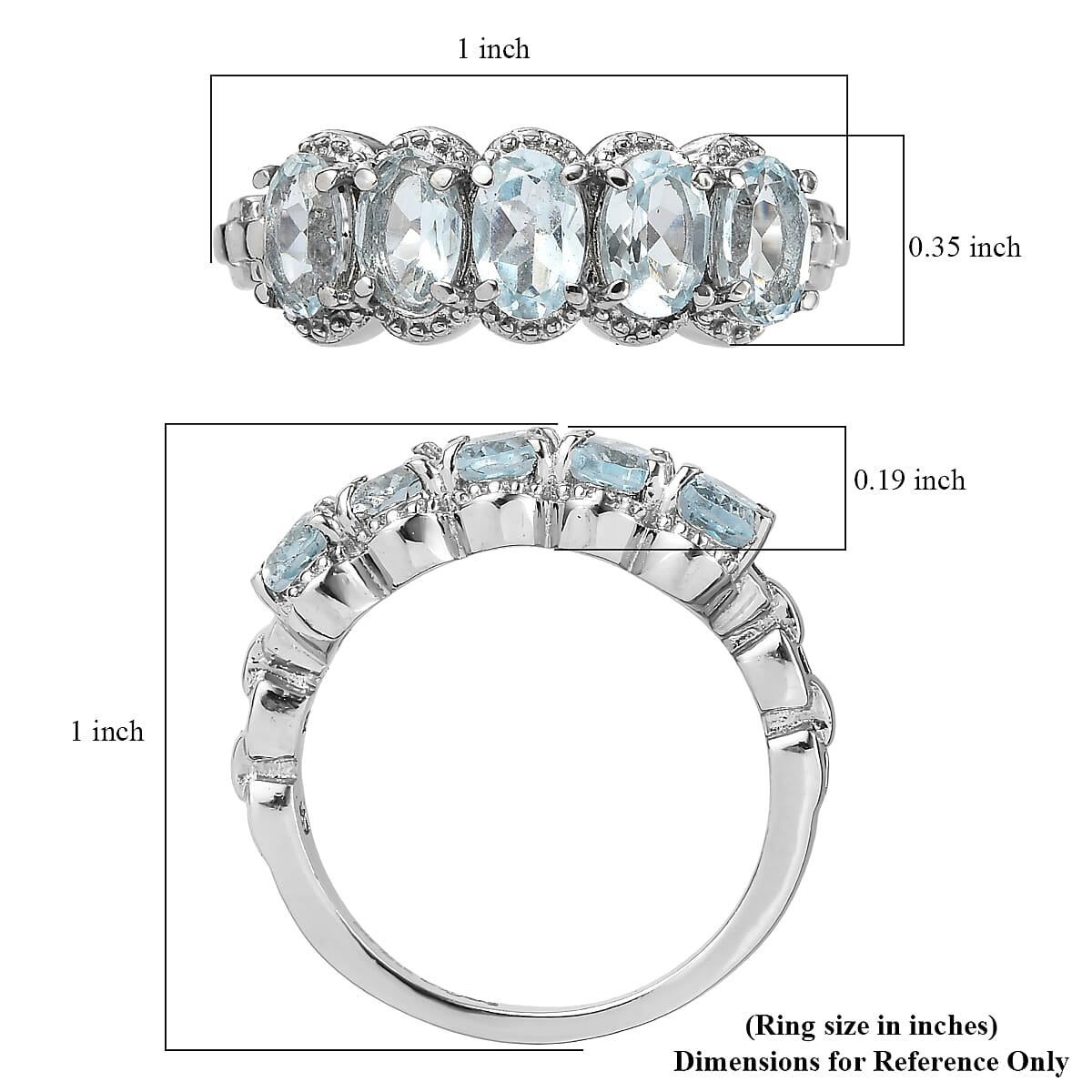 EverTrue Sky Blue Topaz 2.70 ctw 5 Stone Ring in Stainless Steel (Size 5.0) image number 5
