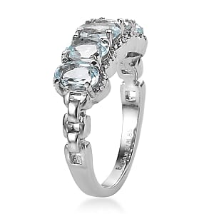 EverTrue Sky Blue Topaz 2.70 ctw 5 Stone Ring in Stainless Steel (Size 6.0)