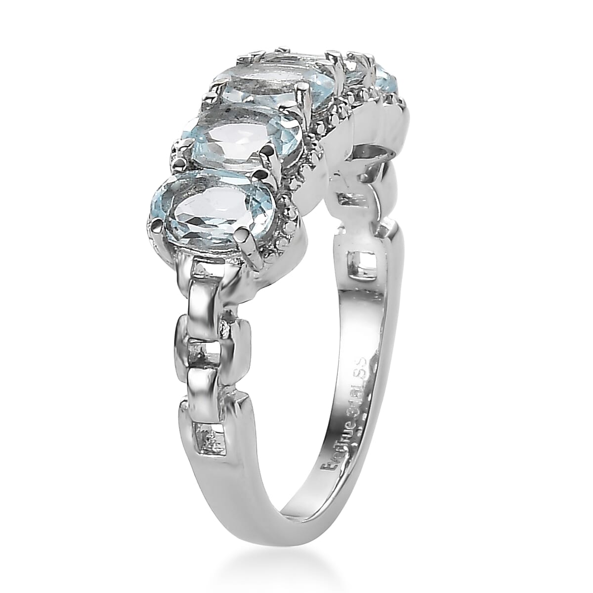 EverTrue Sky Blue Topaz 2.70 ctw 5 Stone Ring in Stainless Steel (Size 7.0) image number 3