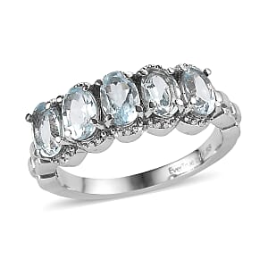 EverTrue Sky Blue Topaz 2.70 ctw 5 Stone Ring in Stainless Steel (Size 8.0)