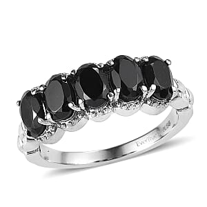 EverTrue Thai Black Spinel 3.00 ctw 5 Stone Ring in Stainless Steel (Size 5.0)