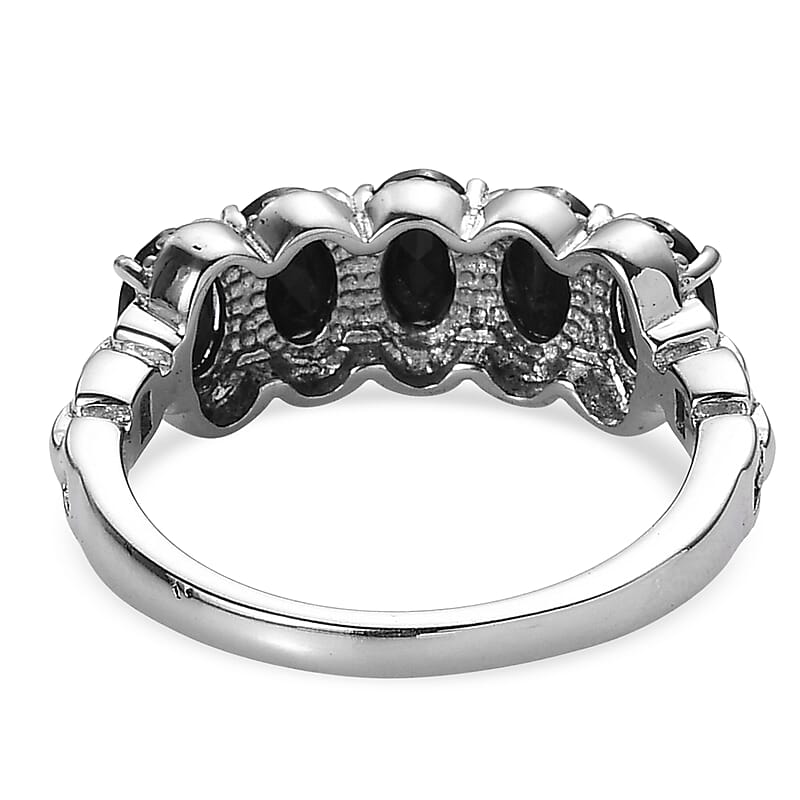 EverTrue Thai Black Spinel 3.00 ctw 5 Stone Ring in Stainless Steel (Size 5.0)