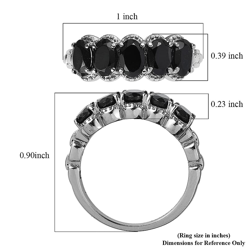 EverTrue Thai Black Spinel 3.00 ctw 5 Stone Ring in Stainless Steel (Size 5.0)