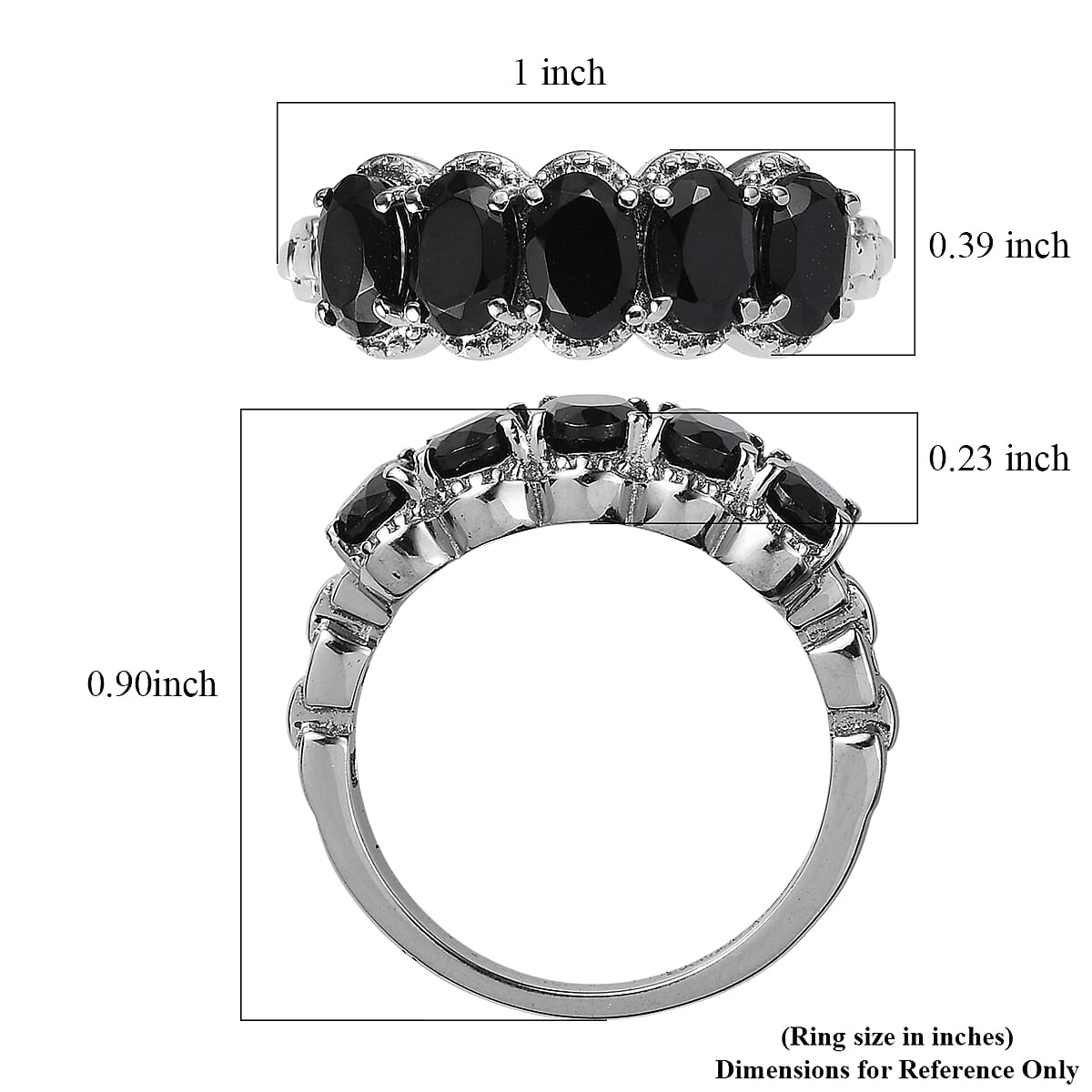 EverTrue Thai Black Spinel 3.00 ctw 5 Stone Ring in Stainless Steel (Size 6.0) image number 5