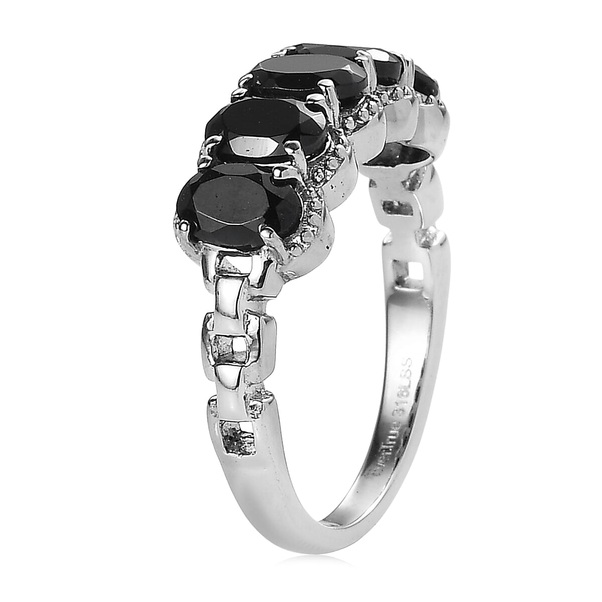 EverTrue Thai Black Spinel 3.00 ctw 5 Stone Ring in Stainless Steel (Size 7.0) image number 3
