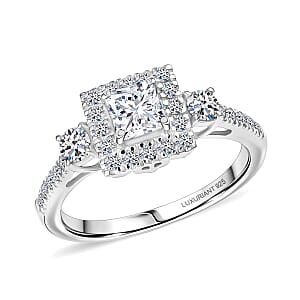 Luxuriant Lab Grown Diamond G-H SI 1.10 ctw Classic Halo Ring in Rhodium Over Sterling Silver (Size 7.0)