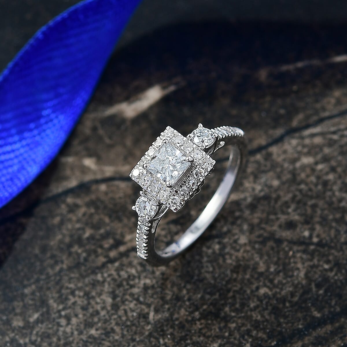 Luxuriant Lab Grown Diamond G-H SI 1.10 ctw Classic Halo Ring in Rhodium Over Sterling Silver (Size 7.0) image number 1