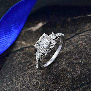 Luxuriant Lab Grown Diamond G-H SI 1.10 ctw Classic Halo Ring in Rhodium Over Sterling Silver (Size 7.0)