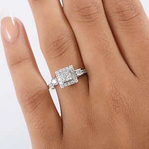 Luxuriant Lab Grown Diamond G-H SI 1.10 ctw Classic Halo Ring in Rhodium Over Sterling Silver (Size 7.0)