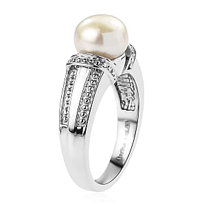 EverTrue Freshwater Pearl Solitaire Ring in Stainless Steel (Size 10.0)