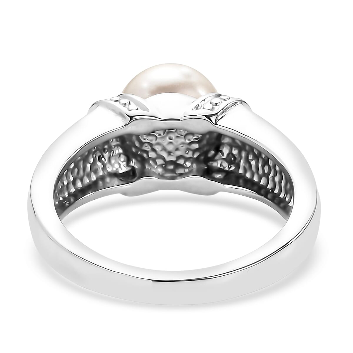 EverTrue Freshwater Pearl Solitaire Ring in Stainless Steel (Size 10.0) image number 4