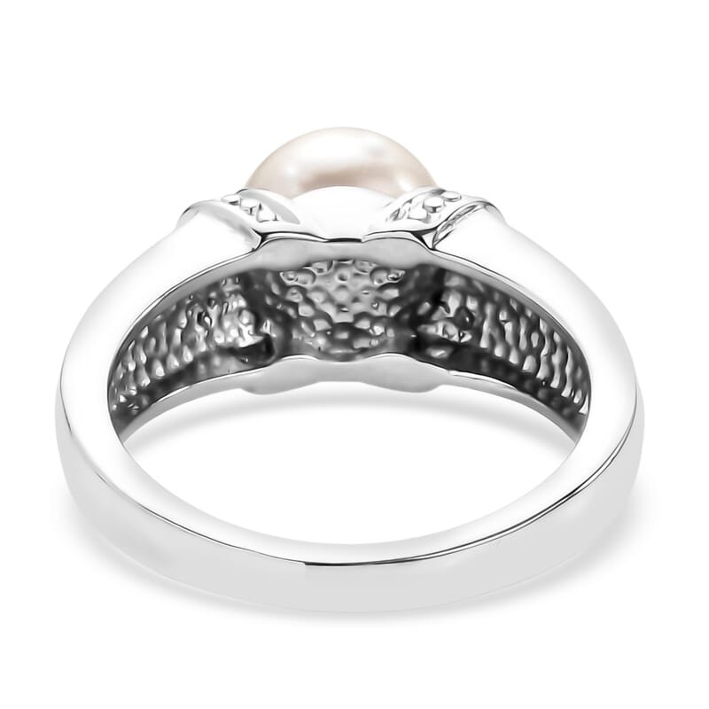 EverTrue Freshwater Pearl Solitaire Ring in Stainless Steel (Size 10.0)
