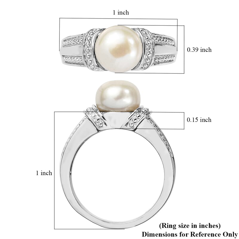 EverTrue Freshwater Pearl Solitaire Ring in Stainless Steel (Size 10.0)