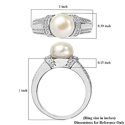 EverTrue Freshwater Pearl Solitaire Ring in Stainless Steel (Size 11.0)