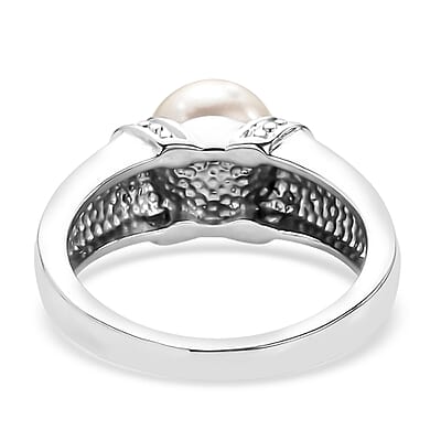 EverTrue Freshwater Pearl Solitaire Ring in Stainless Steel (Size 5.0)