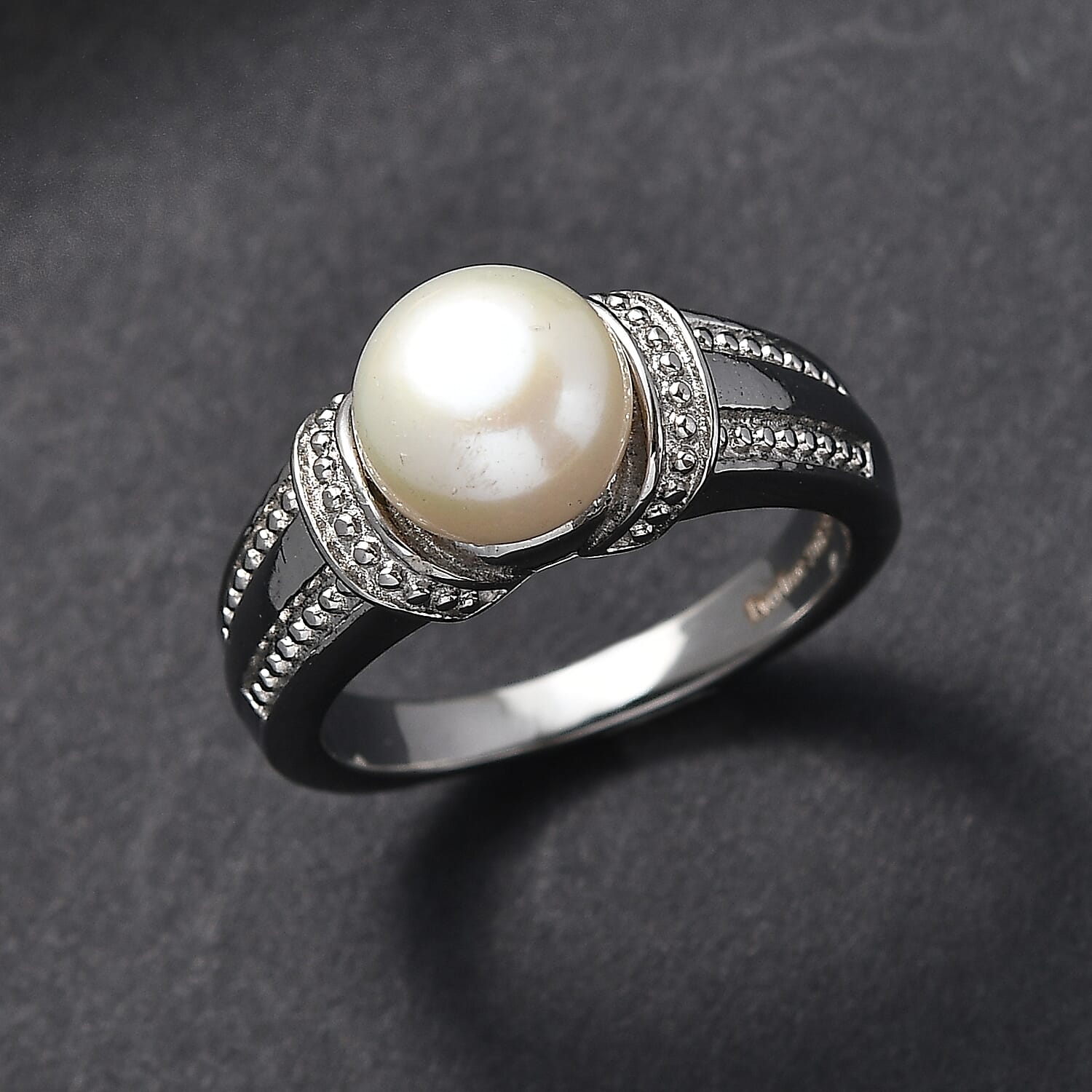 EverTrue Freshwater Pearl Solitaire Ring in Stainless Steel (Size 10.0)