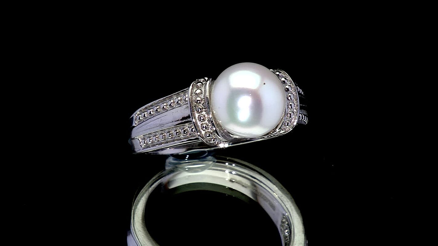 EverTrue Freshwater Pearl Solitaire Ring in Stainless Steel (Size 10.0)