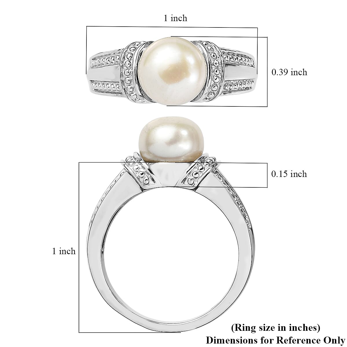 EverTrue Freshwater Pearl Solitaire Ring in Stainless Steel (Size 7.0) image number 5