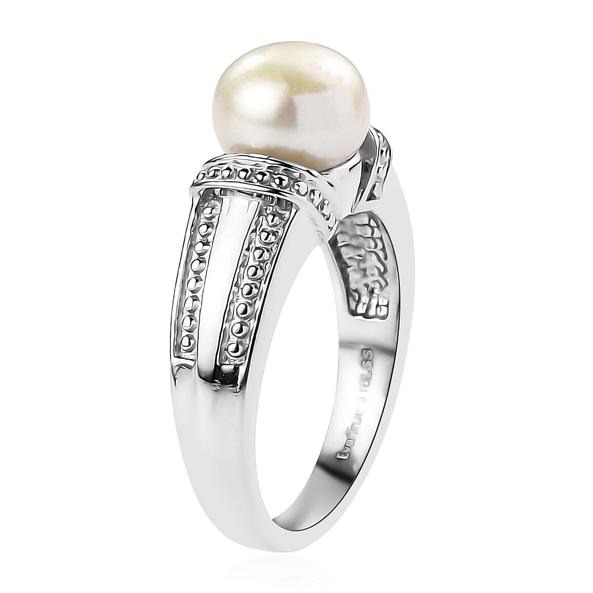 EverTrue Freshwater Pearl Solitaire Ring in Stainless Steel (Size 8.0) image number 3
