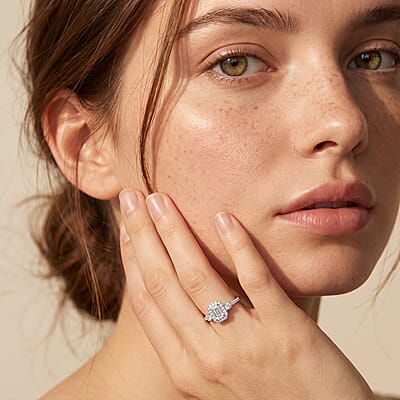 Luxuriant Lab Grown Diamond G-H SI 1.10 ctw Classic Halo Ring in Rhodium Over Sterling Silver (Size 6.0)