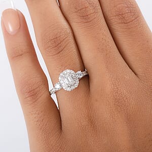 Luxuriant Lab Grown Diamond G-H SI 1.10 ctw Classic Halo Ring in Rhodium Over Sterling Silver (Size 7.0)