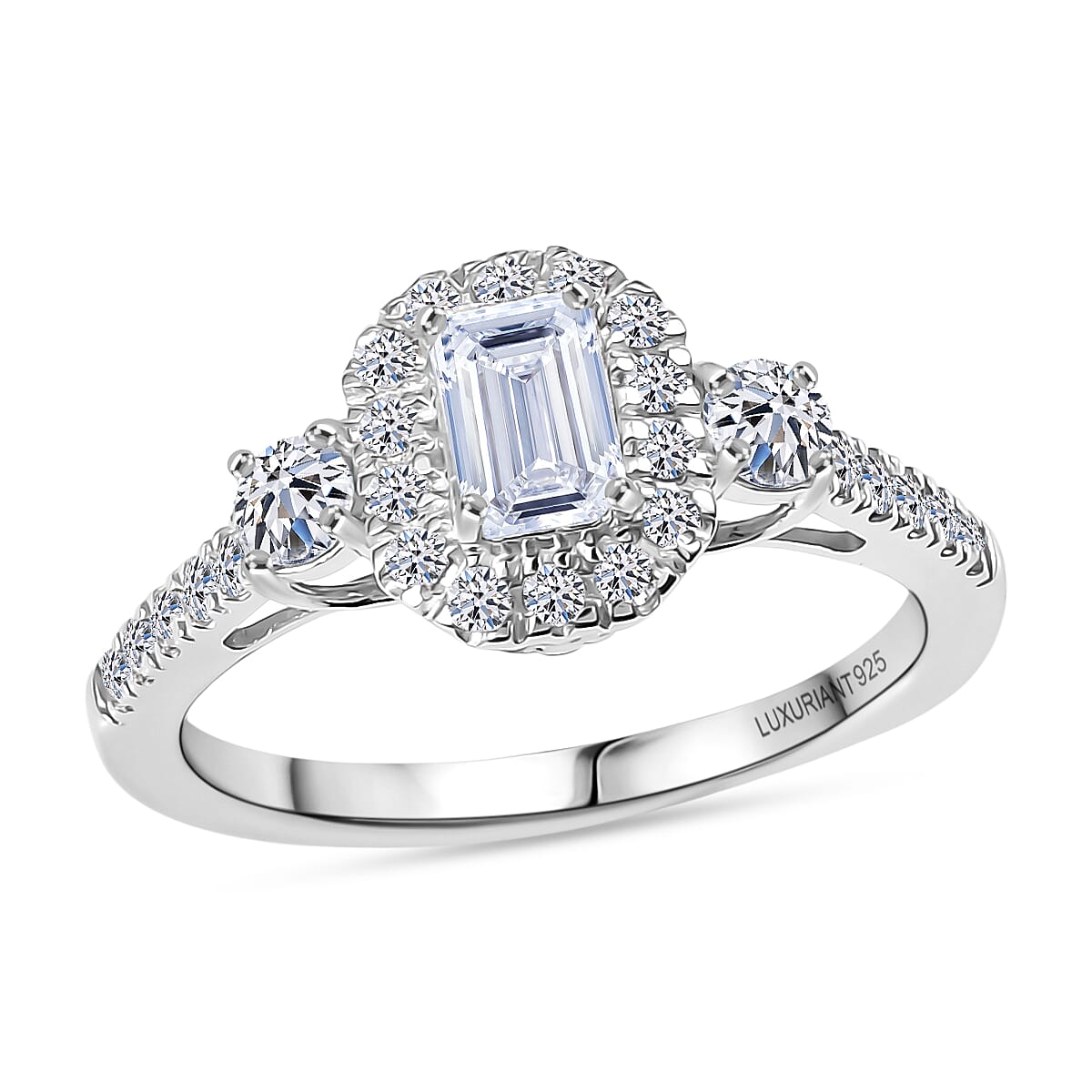 Luxuriant Lab Grown Diamond G-H SI Classic Halo Ring in Rhodium Over Sterling Silver (Size 9.0) 1.10 ctw image number 0