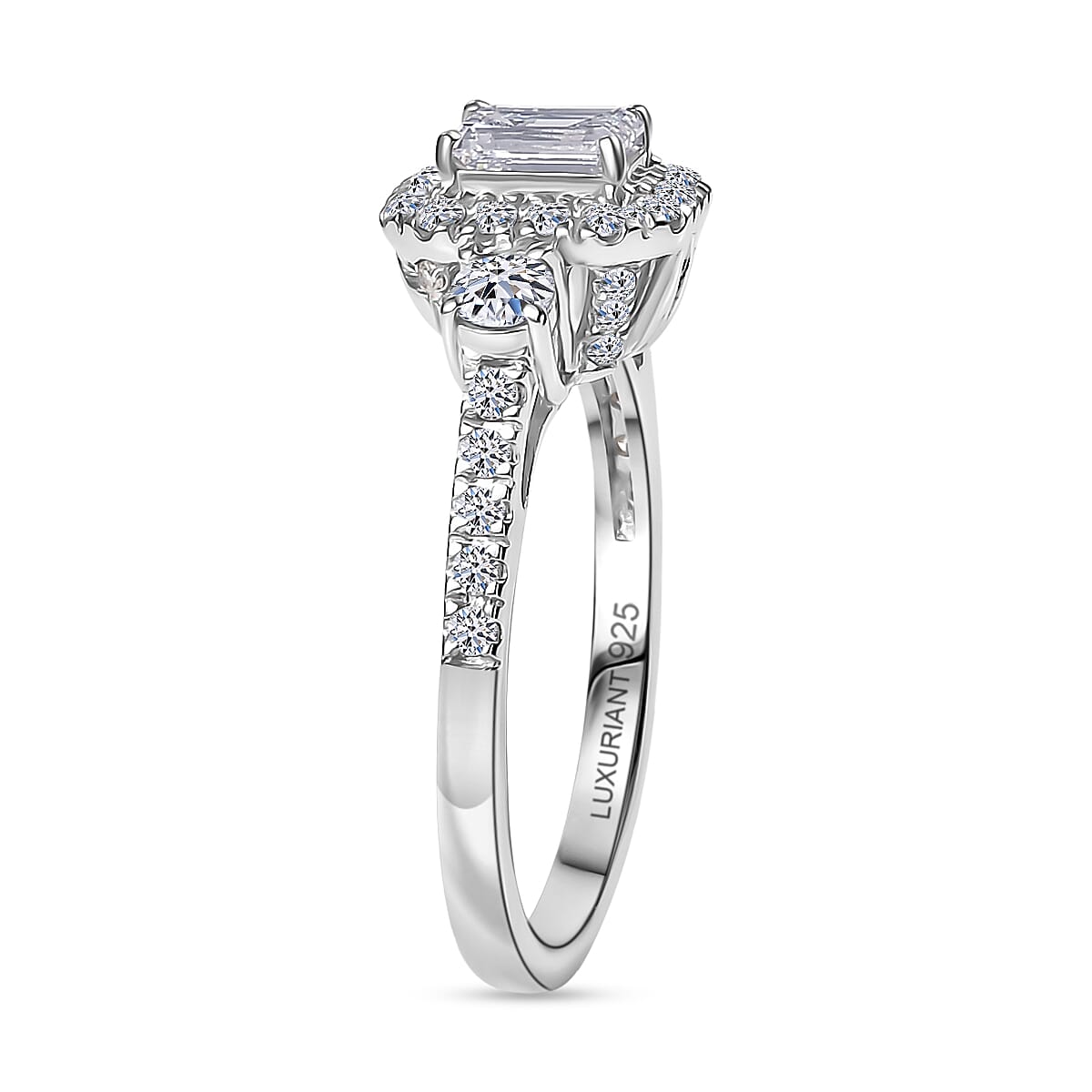 Luxuriant Lab Grown Diamond G-H SI Classic Halo Ring in Rhodium Over Sterling Silver (Size 9.0) 1.10 ctw image number 3