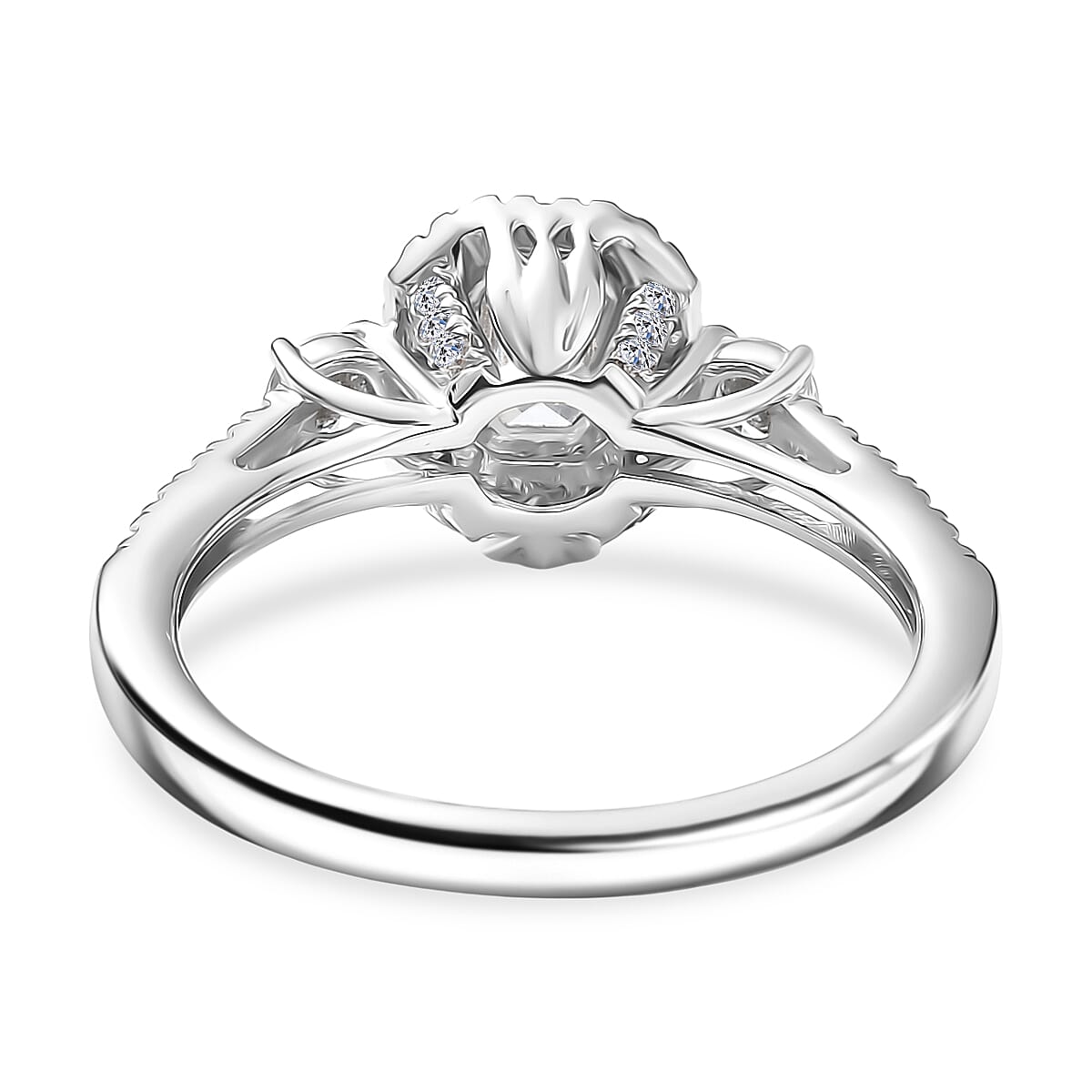Luxuriant Lab Grown Diamond G-H SI Classic Halo Ring in Rhodium Over Sterling Silver (Size 9.0) 1.10 ctw