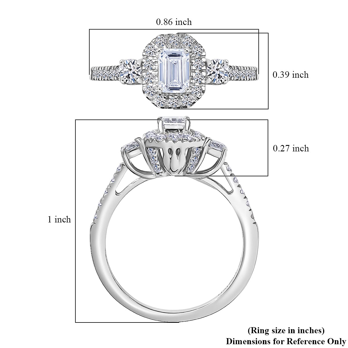 Luxuriant Lab Grown Diamond G-H SI Classic Halo Ring in Rhodium Over Sterling Silver (Size 9.0) 1.10 ctw