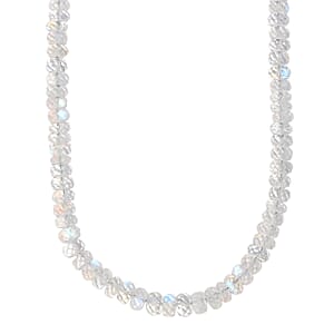 D'Joy Rainbow Moonstone  Necklace (Size - 18) in Rhodium OverSterling Silver 74.00 ctw