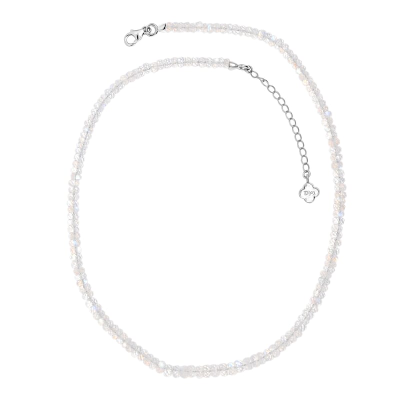 D'Joy Premium Rainbow Moonstone 88.00 ctw Beaded Necklace in Rhodium Over Sterling Silver 18 Inches
