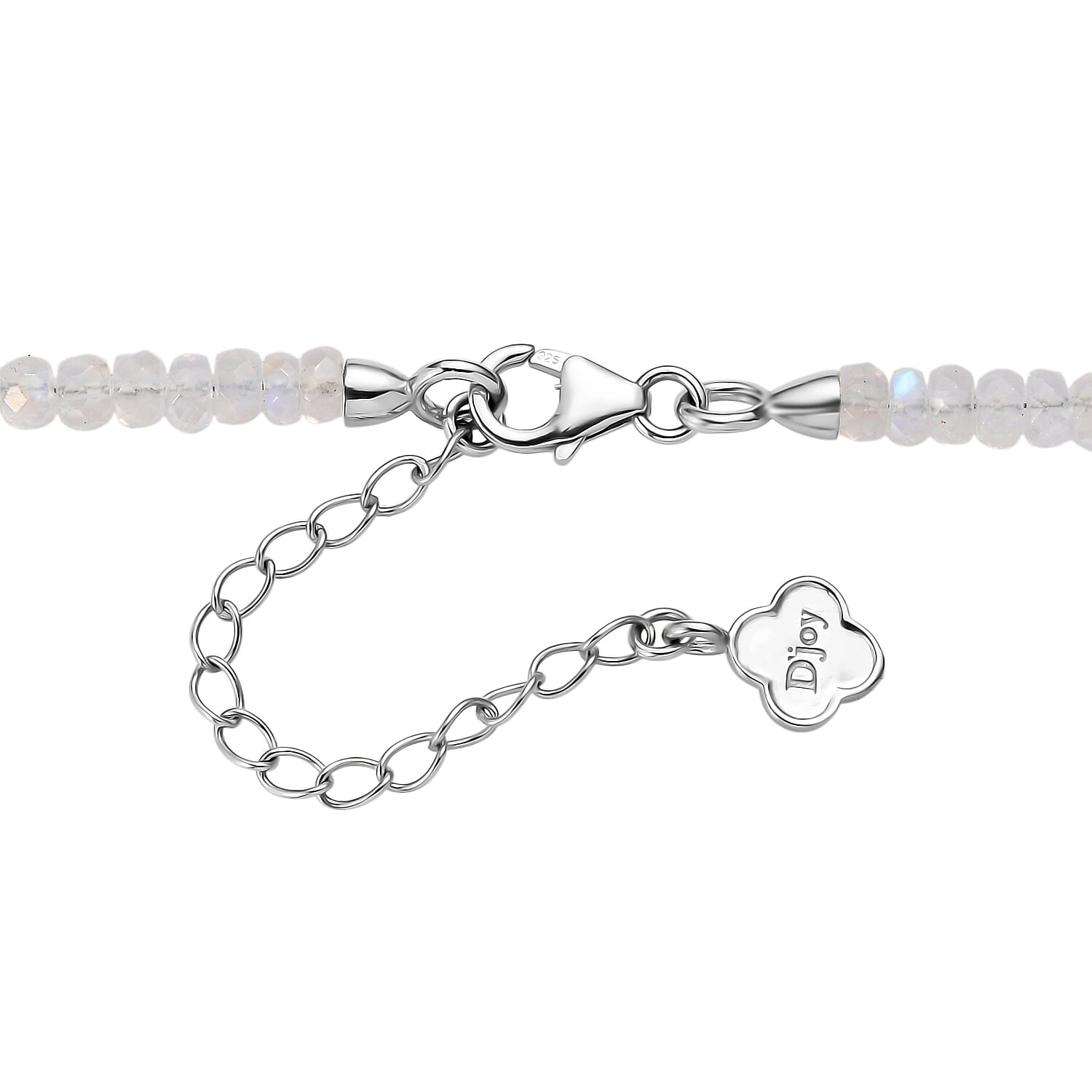 D'Joy Premium Rainbow Moonstone 88.00 ctw Beaded Necklace in Rhodium Over Sterling Silver 18 Inches