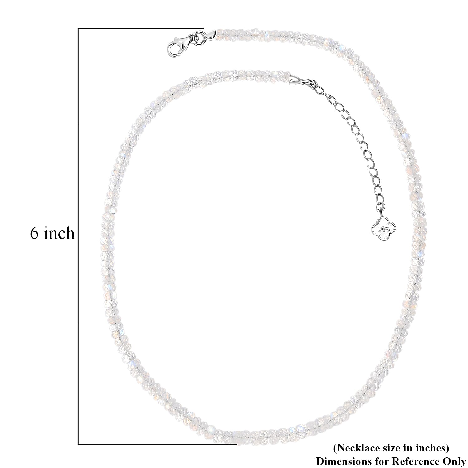 D'Joy Premium Rainbow Moonstone 88.00 ctw Beaded Necklace in Rhodium Over Sterling Silver 18 Inches