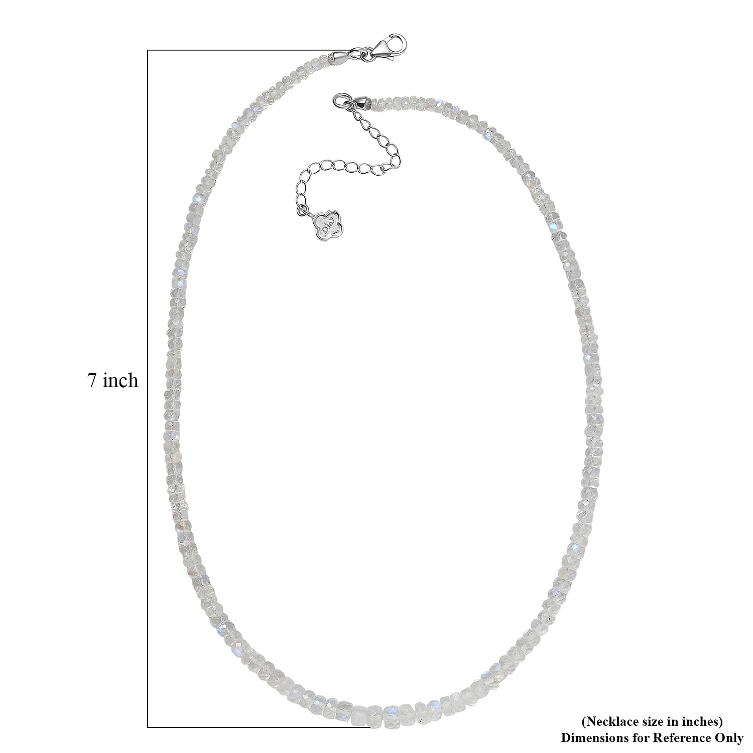D'Joy Premium Rainbow Moonstone 88.00 ctw Beaded Necklace in Rhodium Over Sterling Silver 18 Inches