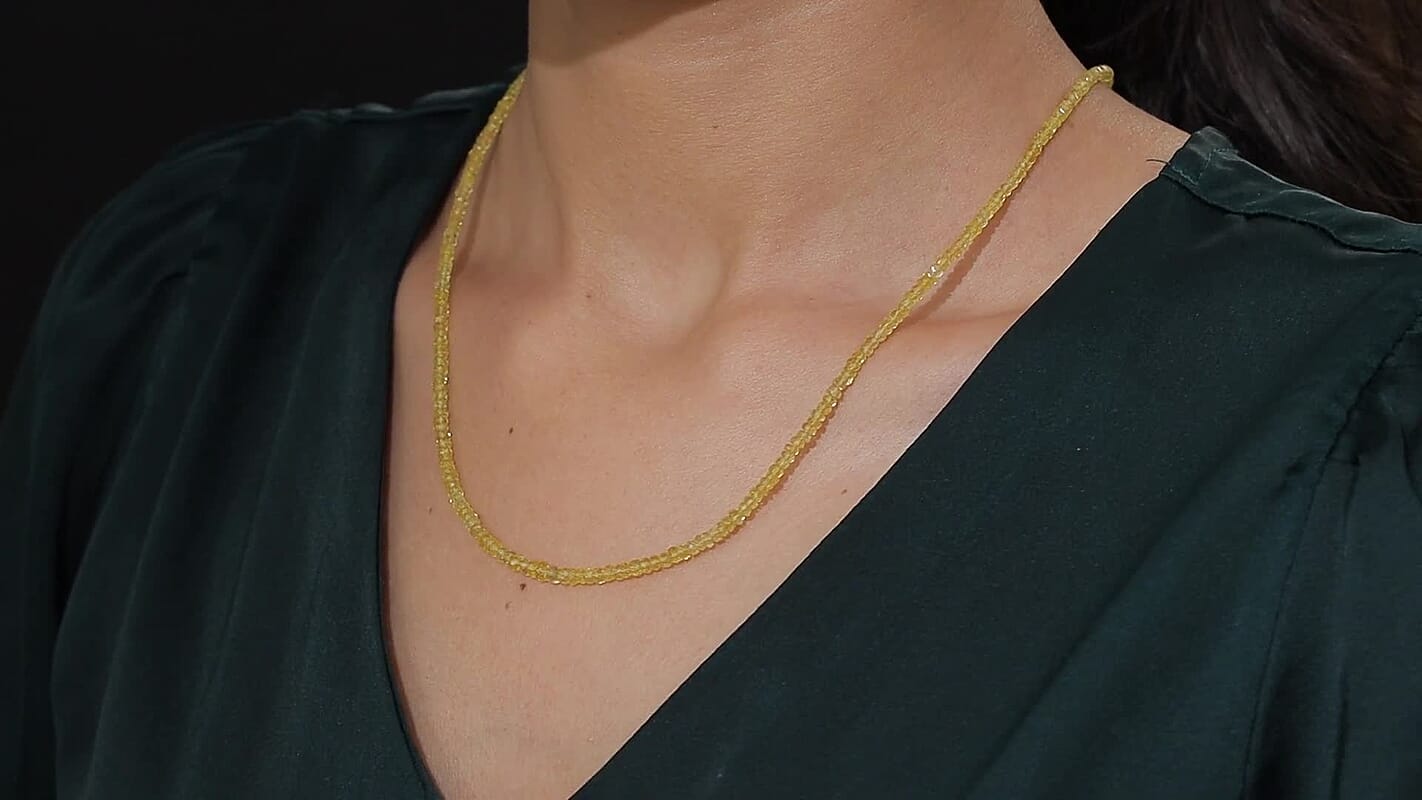 Certified & Appraised Luxoro AAA Yellow Sapphire 42.00 ctw Beaded Necklace in 10K Yellow Gold (18 Inches)