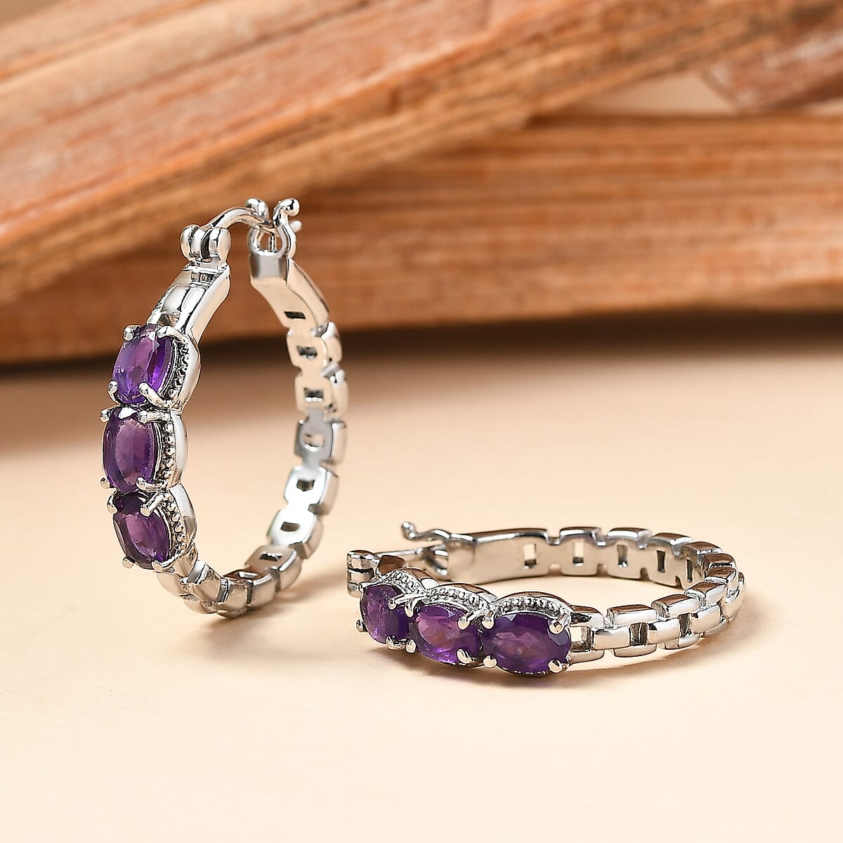 EverTrue African Amethyst 2.50 ctw Earrings in Stainless Steel image number 1